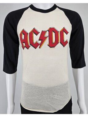 Vintage Early 1980s The Knits AC/DC Rock Band Raglan Sleeve Baseball T-Shirt (S)